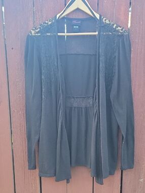 Torrid Black Lace-Back Sheer Top Open Front Cardigan